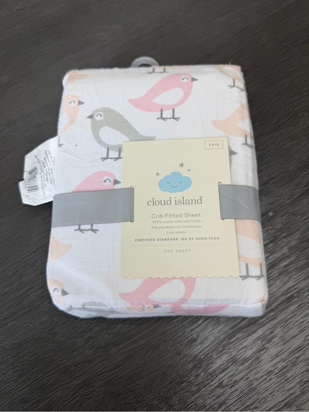 cloud island Pink, Gray & Peach Bird Crib Fitted Sheet